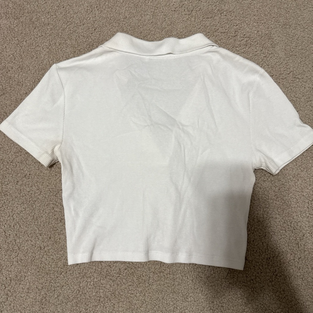 Zara Cream Ribbed Collared Top - Picture 4 of 4